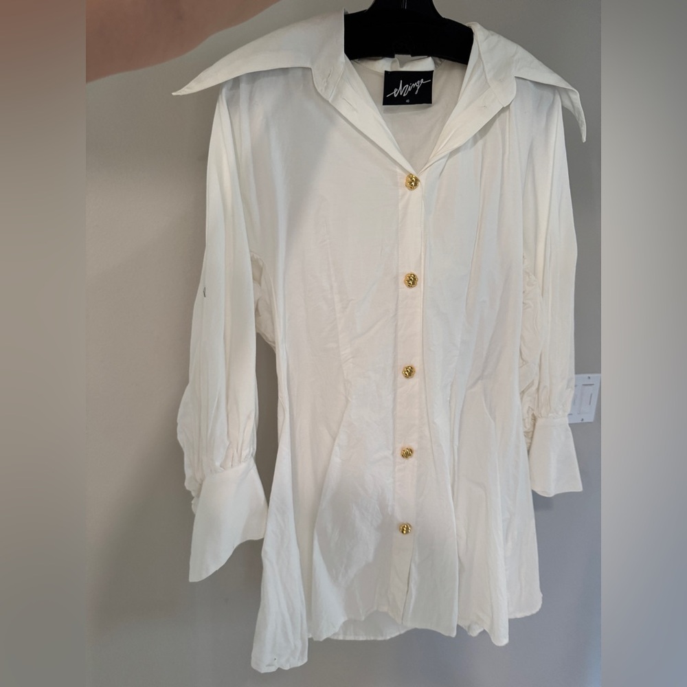 Elegant White Button-Up Blouse Dress